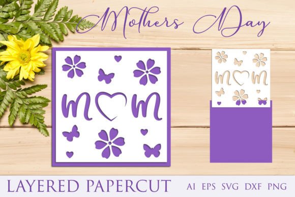Mothers Day Papercut Card, Mom Svg Graphics for Crafts