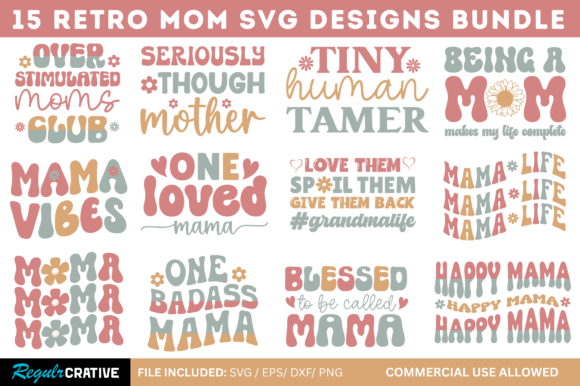 Retro Mom SVG Bundle: Graphics for Crafts